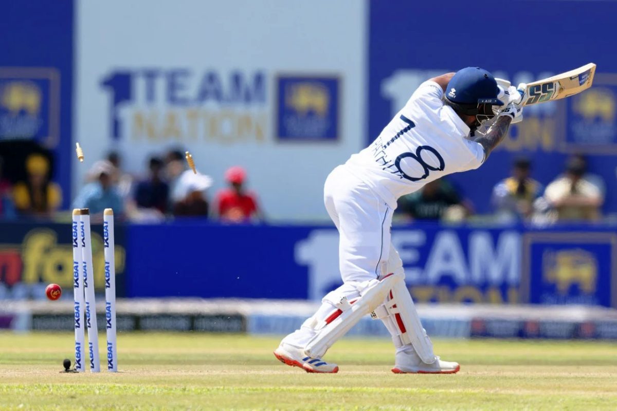 Yorked! Pathum Nissanka is bowled by Will O’Rourke for 27 (EPSN Cricinfo Photo).