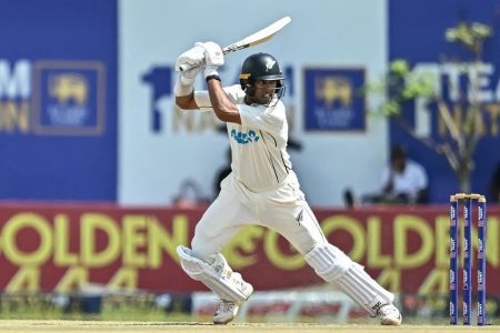 Rachin Ravindra is New Zealand’s last hope in securing the hard-fought win, as he remains unbeaten on 91 heading into the final day (ESPN Cricinfo Photo)
