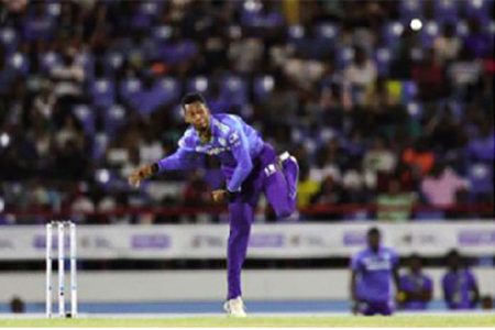 GOOD SPELL: Khary Pierre of St Lucia Kings bowls during his
Player-of-the-Match performance in the 2024 Republic Bank Caribbean Premier League match against the Antigua & Barbuda Falcons at the Daren Sammy National Cricket Stadium, Sunday, in Gros Islet, St Lucia. -Photo: CPL T20/Getty Images
Ashley Allen
- CPL T20
