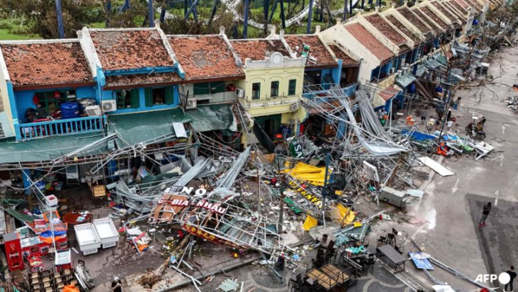 Damaged buildings and debris on a street after Typhoon Yagi hit Ha Long, in Quang Ninh province, Vietnam, on Sep 8, 2024. (Photo: AFP/Nhac Nguyen)