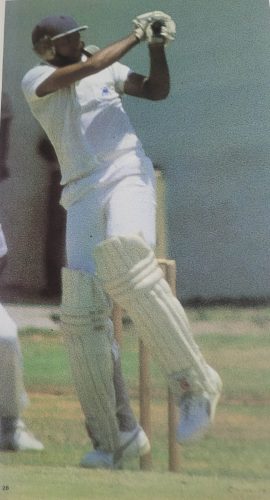 Mohinder Amarnath in full flight, hooking one of the West Indies fast bowlers during the 1983 series in the Caribbean (Source: 1983 West Indies Cricket Annual)