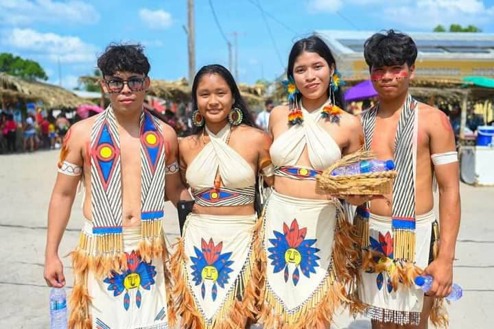 This quartet presented a beautiful portrait in their Amerindian wear at the recent St Cuthbert’s/Pakuri Heritage Day event. (Ministry of Amerindian Affairs photo)