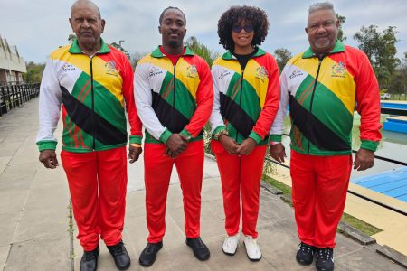 Team Guyana from left: Naranjan Singh, Kheon Evans, Sarah Sanmogan, and Coach Kerma Singh
