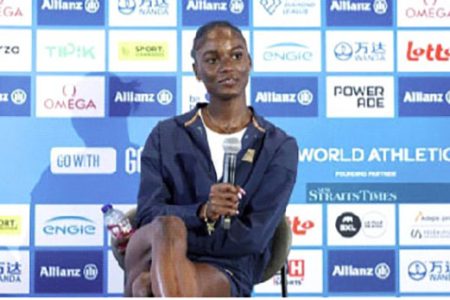 Saint Lucian sprinter Julien
Alfred attends a press conference
ahead of the 48th edition of the IAAF
Diamond League "Memorial Van Damme"
athletics event in Brussels.-- AFP PIC.