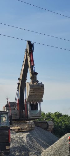 The contractor at work at Eccles yesterday (GPL photo)