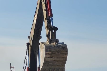 The contractor at work at Eccles yesterday (GPL photo)