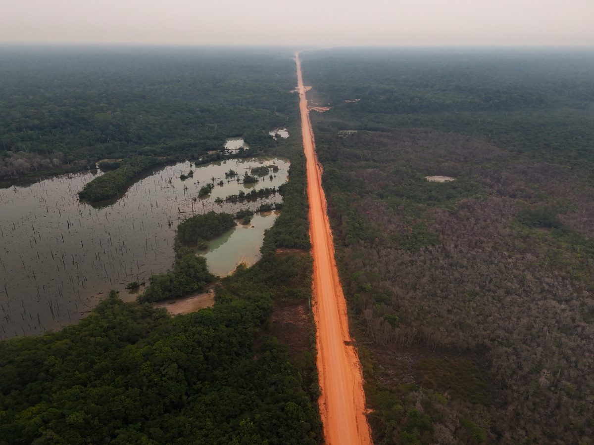 A drone view shows amazon forest surrounding the BR 319 highway in Amazonas state, Brazil September 9, 2024. REUTERS/Bruno Kelly