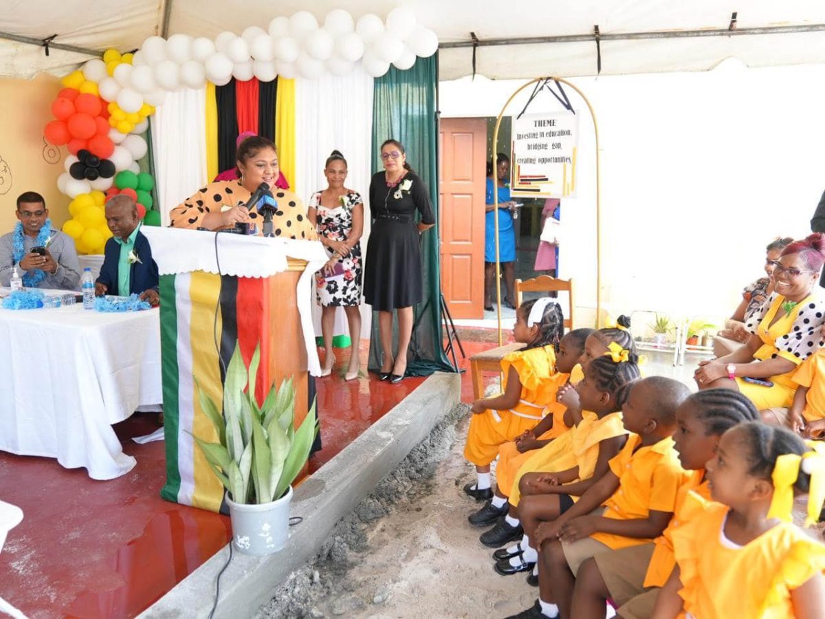 Minister of Education Priya Manickchand speaking at the commissioning  (Ministry of Education photo)