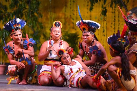 A poignant moment during the opening ceremony for the 2024 Amerindian Heritage Month on Sunday evening at the National Park. (Office of the President photo)
