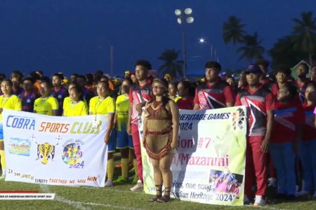 : An investment of over $570 million has been made by the government to develop sports in the hinterland, said Minister of Culture, Youth and Sport, Charles Ramson Jr.
The investment was announced yesterday during the opening of the Annual Amerindian Heritage Games 2024, where 735 athletes from various districts gathered at the Everest Cricket Club Ground, Georgetown.
Some of the contingents yesterday 