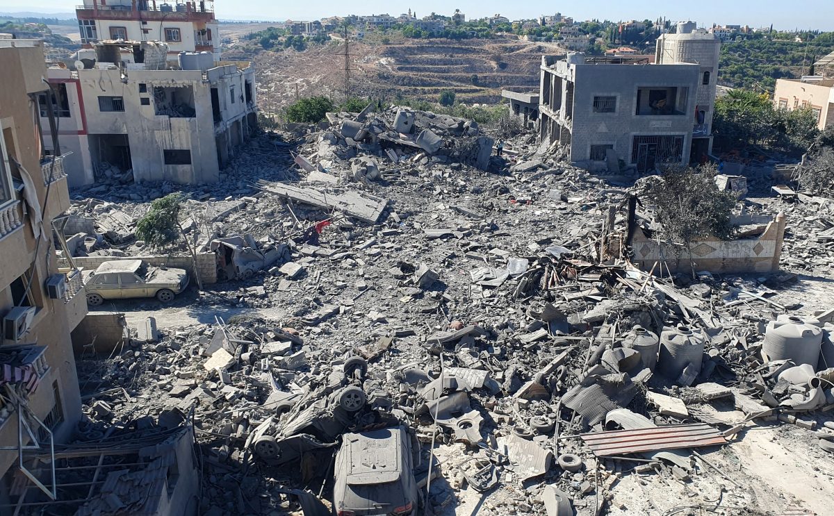 The rubble of destroyed buildings lies at the site of Israeli strikes in Saksakiyeh, southern Lebanon September 26, 2024. REUTERS/Ali Hankir