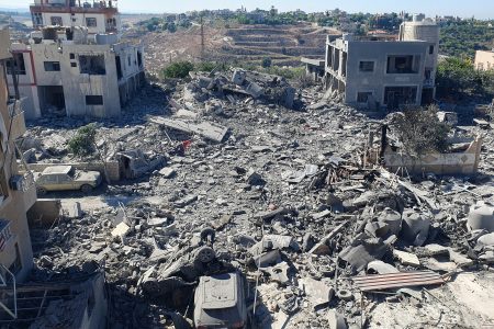 The rubble of destroyed buildings lies at the site of Israeli strikes in Saksakiyeh, southern Lebanon September 26, 2024. REUTERS/Ali Hankir