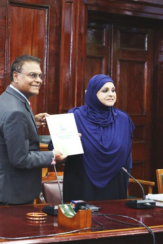 Speaker of the National Assembly Manzoor Nadir (left) and Chair  of the RCC Aleema Nasir. 