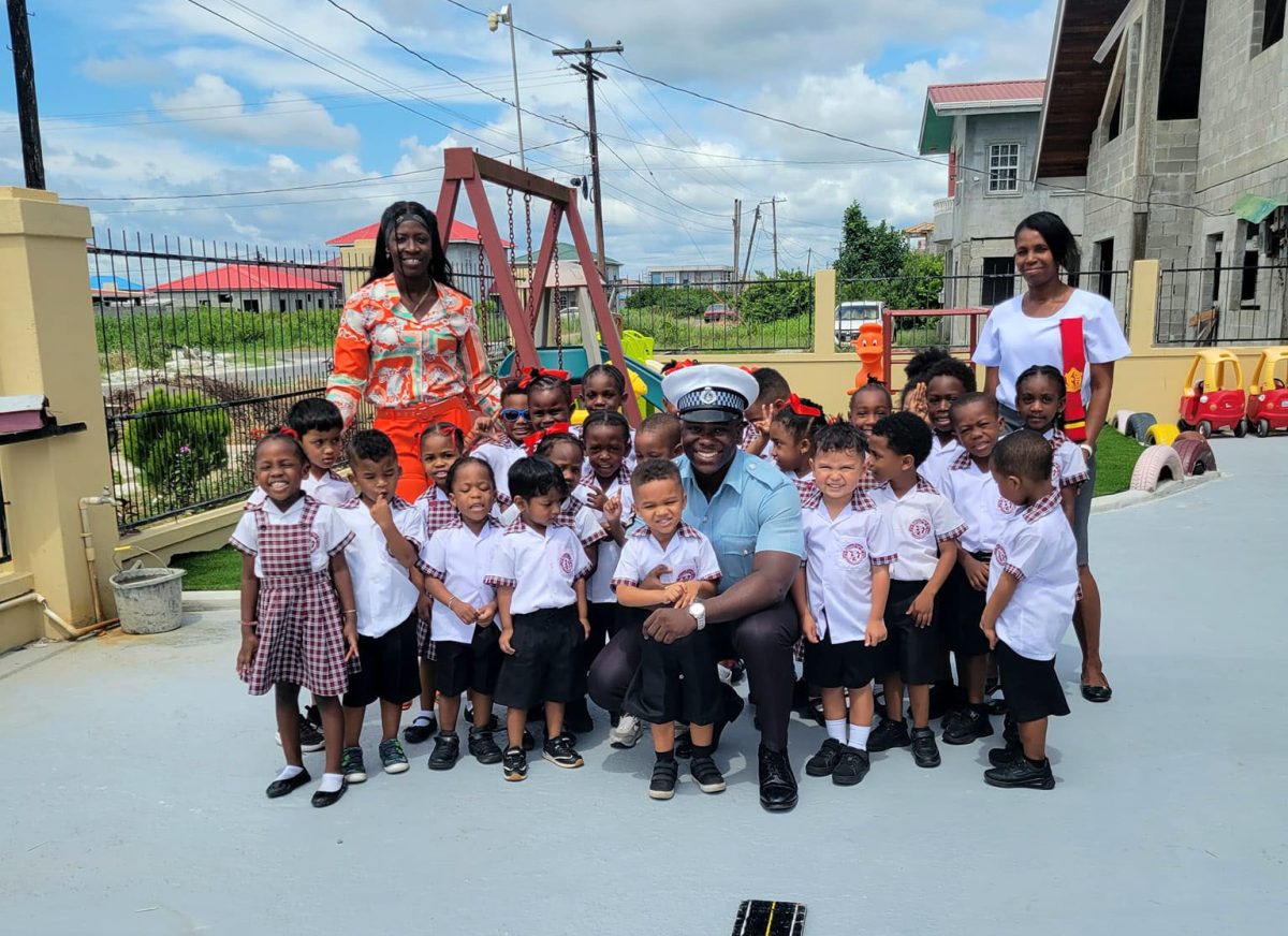  Yesterday, Cpl 24627 Roberts of Traffic Headquarters (Education Department) conducted a Traffic Lecture at the Children R Us Nursery School at Herstelling, EBD. (Police photo)