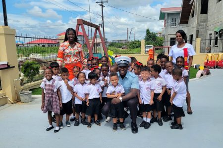  Yesterday, Cpl 24627 Roberts of Traffic Headquarters (Education Department) conducted a Traffic Lecture at the Children R Us Nursery School at Herstelling, EBD. (Police photo)