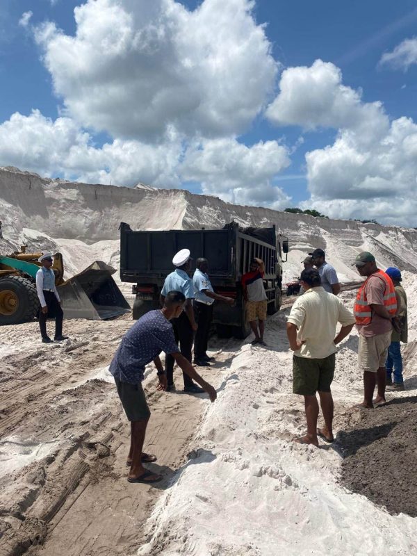 Traffic ranks yesterday conducted sensitization sessions at Basheir Sand Pit, the Ministry of Public Works Sand Pit, Baskaran Sand Pit,  Seenauth Sand Pit and the Vals Sand Pit. (Police photo)