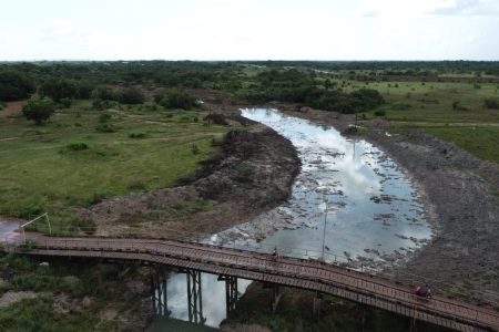 To mitigate flooding of Lethem, the Ministry of Agriculture through the National Drainage and Irrigation Authority partnered with the council of Region 9 and the Lethem Town Council to undertake dredging of the  Tabatinga Creek. A release from the Ministry of Agriculture said that the project is ongoing and will benefit crops and livestock farmers as well as residents. (Ministry of Agriculture photo)
