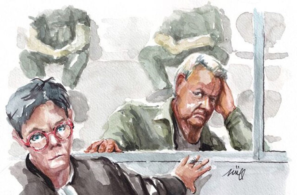 Dominique Pelicot, who has allegedly drugged and raped his wife Gisele Pelicot, appears at the courthouse in Avignon, France, September 11, 2024, in this courtroom sketch. REUTERS/ZZIIGG/File Photo