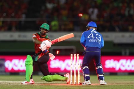 Hopeless! Shai Hope is bowled for 22 by Roston Chase (ESPN Cricinfo Photo).
