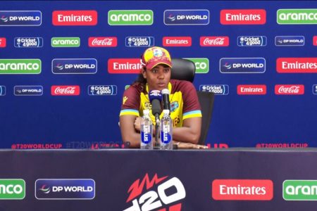 West Indies captain Hayley Matthews speaking during the post-match press conference following their 10-wicket defeat to South Africa