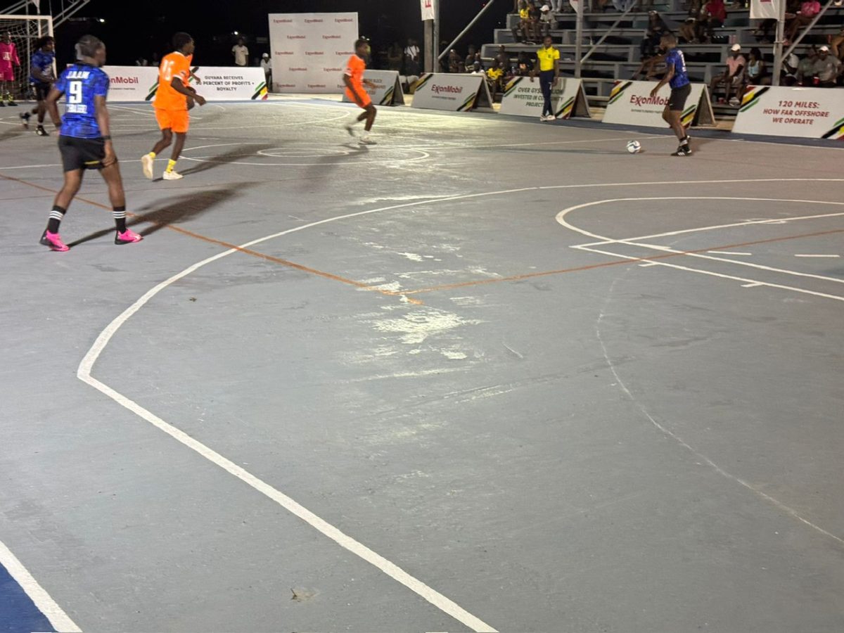 A scene from the New Era/ExxonMobil Futsal Championship at the Retrieve Tarmac, Linden.