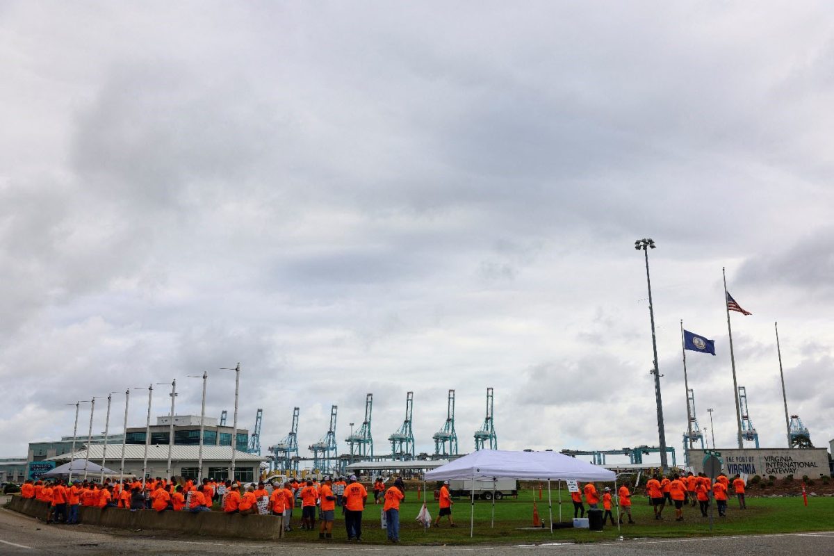 Port workers from the International Longshoremen’s Association (ILA) participate in a strike at the Virginia International Gateway in Portsmouth, Virginia, U.S., October 2, 2024. REUTERS/Jose Luis Gonzalez 