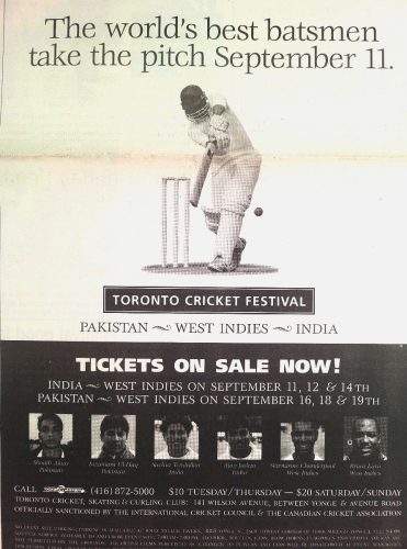   Advertisement for 1999 Toronto Cricket Festival