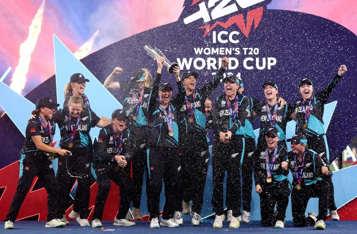 Joy! New Zealand celebrates after defeating South Africa to win the ICC Women’s T20 World Cup. It is the country’s first World Cup crown at any level.
