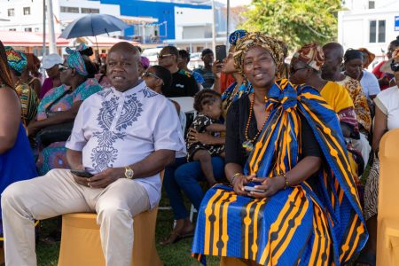 Aubrey Norton (left), Leader of the People’s National Congress Reform (PNCR) and the Opposition, attended the 31st Annual MAAFA/Holocaust Memorial Programme organized by the African Cultural and Development Association (ACDA) at the seawall bandstand in Georgetown yesterday to pay respects to those who perished in the slave trade. He was accompanied by PNCR General Secretary Sherwin Benjamin, Shadow Minister of Culture, Youth, and Sport Nima Flue Bess, M.P., as well as councillors and other officials. (PNCR photo)
