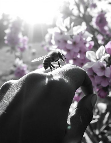 A bee about to perform its final act (AI generated photo from Freepik)
