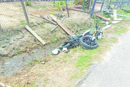 The motorcycle at the scene of the accident