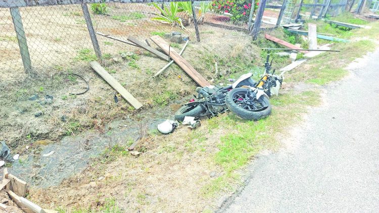 The motorcycle at the scene of the accident