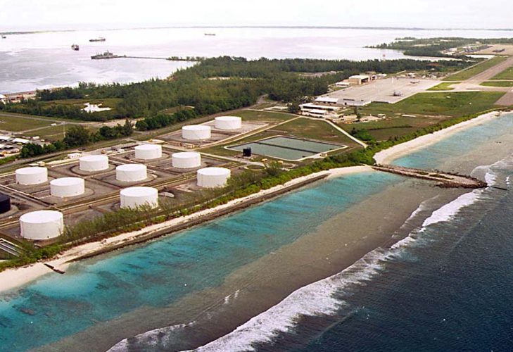 File photo of fuel tanks at the edge of a miltary airstrip on Diego Garcia, largest island in the Chagos archipelago and site of a major United States military base in the middle of the Indian Ocean leased from Britain in 1966. clh/HO/U.S. CLH/File Photo