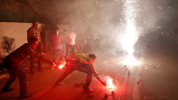 People light fireworks to celebrate Diwali, the Hindu festival of lights, in Ahmedabad, India, October 27, 2019. REUTERS/Amit Dave