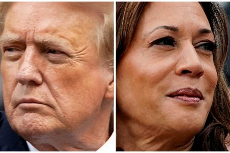 FILE PHOTO: Former U.S. President Donald Trump in New York City, U.S. May 30, 2024 and U.S. Vice President Kamala Harris in Washington, U.S., July 22, 2024 in a combination of file photos. REUTERS/Eduardo Munoz, Nathan Howard/File Photo