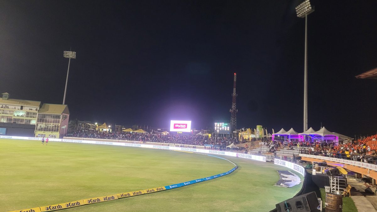 Two of the initial three lighting towers which went out, causing a delay that lasted nearly two hours during the Trinbago Knight Riders and Barbados Royals Eliminator fixture in the Caribbean Premier League at National Stadium in Providence.