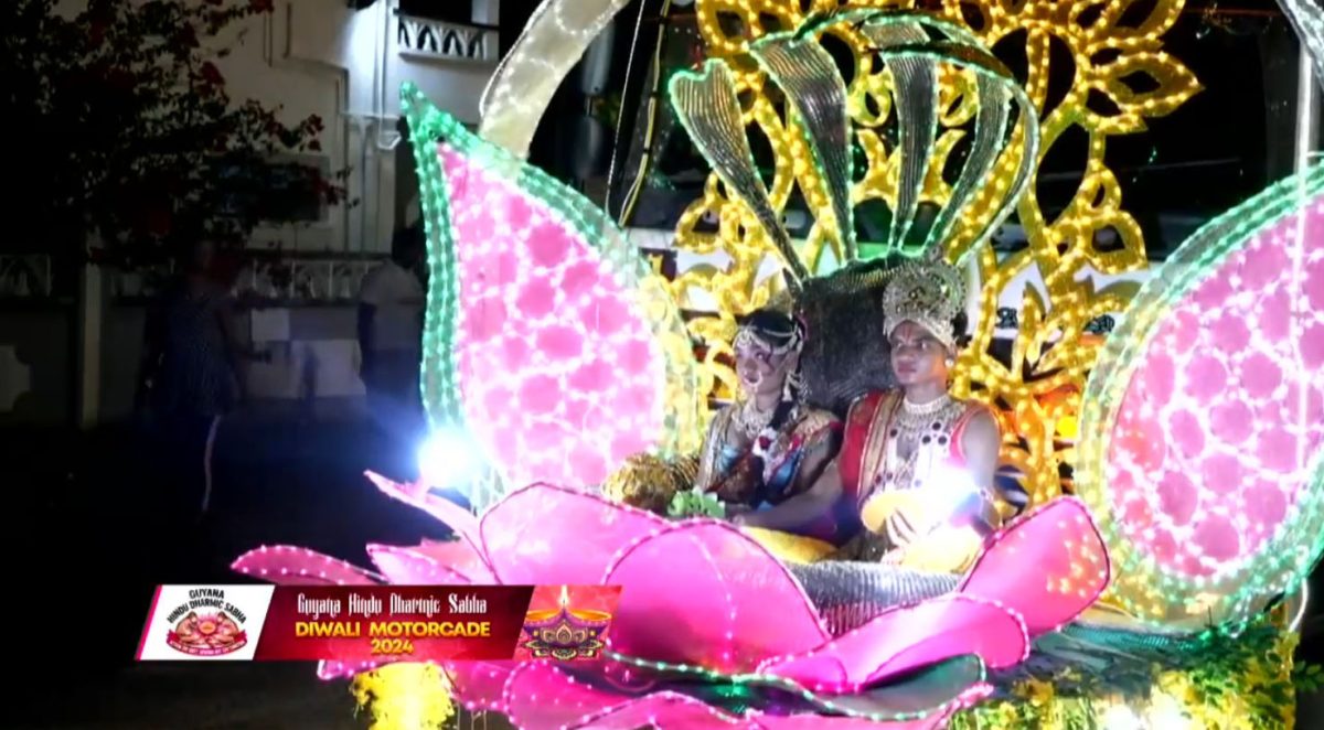 Guyana Hindu Dharmic Sabha motorcade:  A scene from last night’s annual motorcade along the East Coast of Demerara.