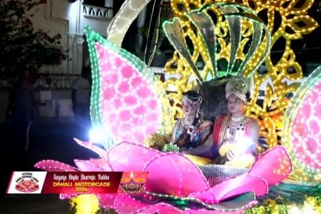 Guyana Hindu Dharmic Sabha motorcade:  A scene from last night’s annual motorcade along the East Coast of Demerara.