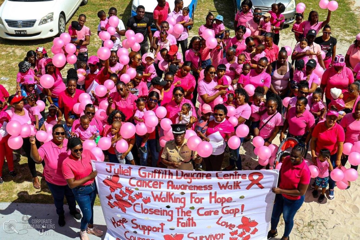 October is Breast Cancer Awareness Month and on Friday the Guyana Police Force’s Juliet Griffith Daycare was eager to show its support to cancer fighters and angels under the theme: “No one should face breast cancer alone”. (Police photo)
