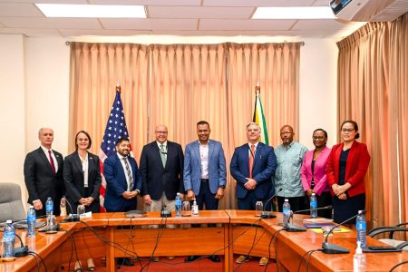 Robert Persaud (fifth from right) with the delegation and officials of the Ministry of Foreign Affairs