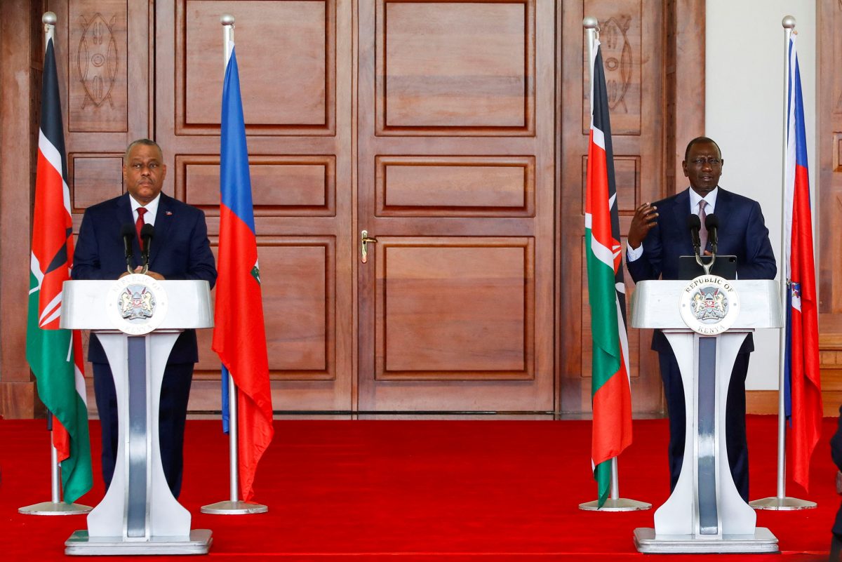 Haitian Prime Minister Garry Conille attends a joint press conference with Kenya’s President William Ruto during his visit to the State House in Nairobi, Kenya, October 11, 2024. REUTERS/Monicah Mwangi