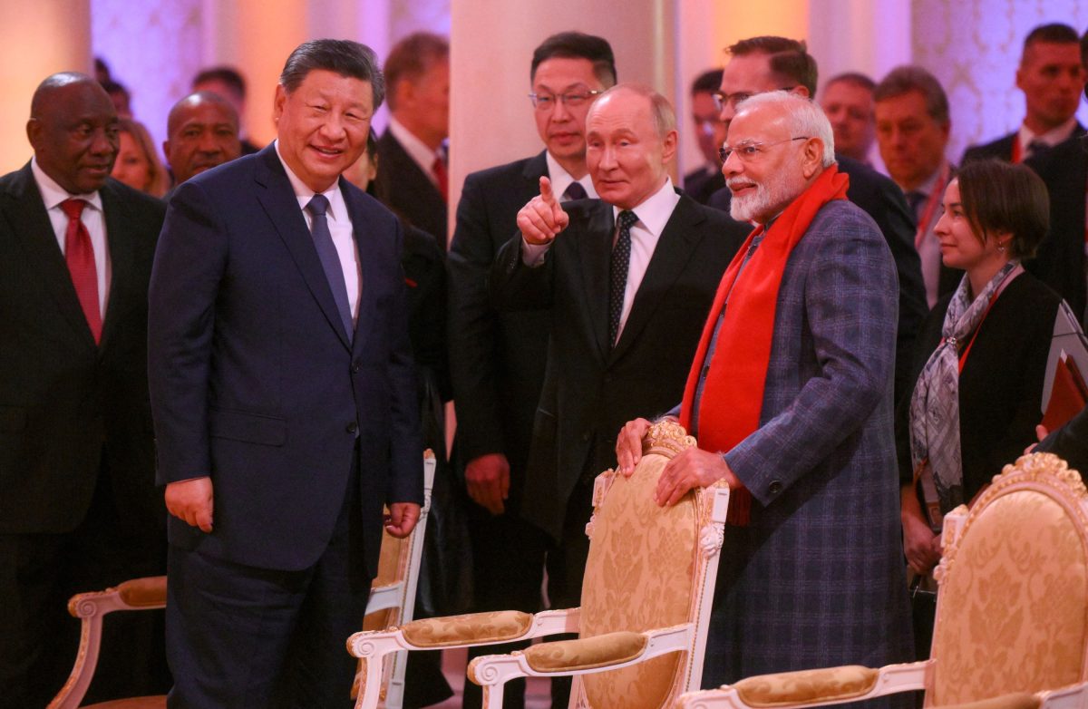 Chinese President Xi Jinping, Russian President Vladimir Putin and Indian Prime Minister Narendra Modi attend a concert before an informal dinner on the sidelines of the BRICS Summit in Kazan, Russia October 22, 2024. Alexander Kryazhev/BRICS-RUSSIA2024.RU Host Photo Agency via REUTERS 