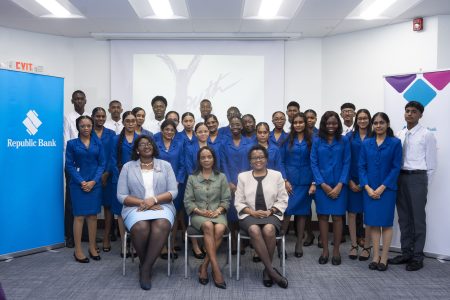 The new batch of apprentices with senior management of Republic Bank (Guyana) Limited 