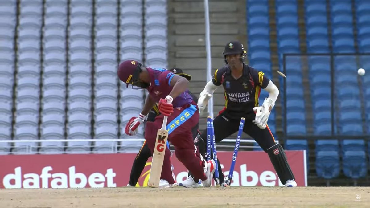 Mikyle Louis is bowled by Ashmeade Nedd for one
