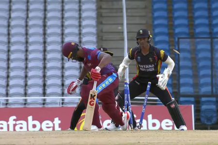 Mikyle Louis is bowled by Ashmeade Nedd for one
