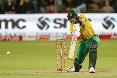 Tristan Stubbs drives a ball to the cover boundary during his unbeaten 47, which marshalled South Africa to victory (ESPN Cricinfo Photo).