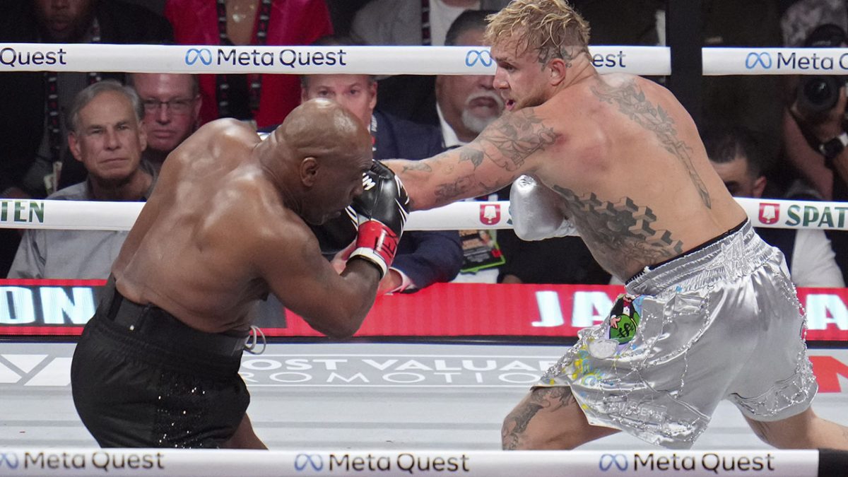 Mike Tyson fights Jake Paul Nov. 15, 2024, in Arlington, Texas.
AP Photo/Julio Cortez