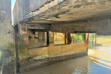  Structural damage to the Stanleytown bridge, West Bank Demerara (DPI photo)