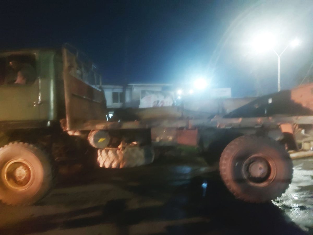 A truck  ran into a trench at Agricola last night on the East Bank of Demerara, hitting down the Agricola Village sign in the process. No injury was reported.