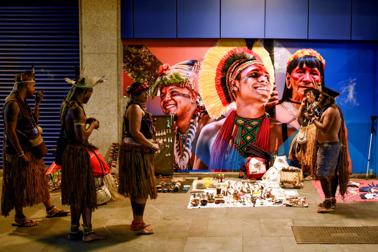 Brazilian Pataxo indigenous people attend the Global Alliance Against Hunger and Poverty festival on the sidelines of the G20 summit, in Rio de Janeiro, Brazil November 14, 2024. REUTERS/Tita Barro